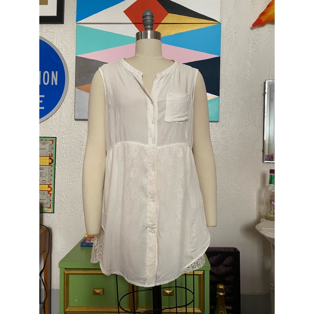 Maude by Anthropologie boho shirt dress with lace cutaways